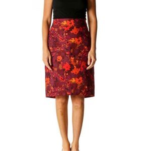 LOFT Red Floral Pencil Skirt Kick Pleat size 6